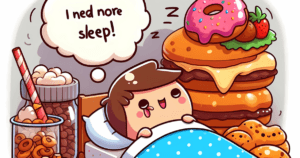 Imagem Ilustrativa de uma pessoa na cama com doces em volta