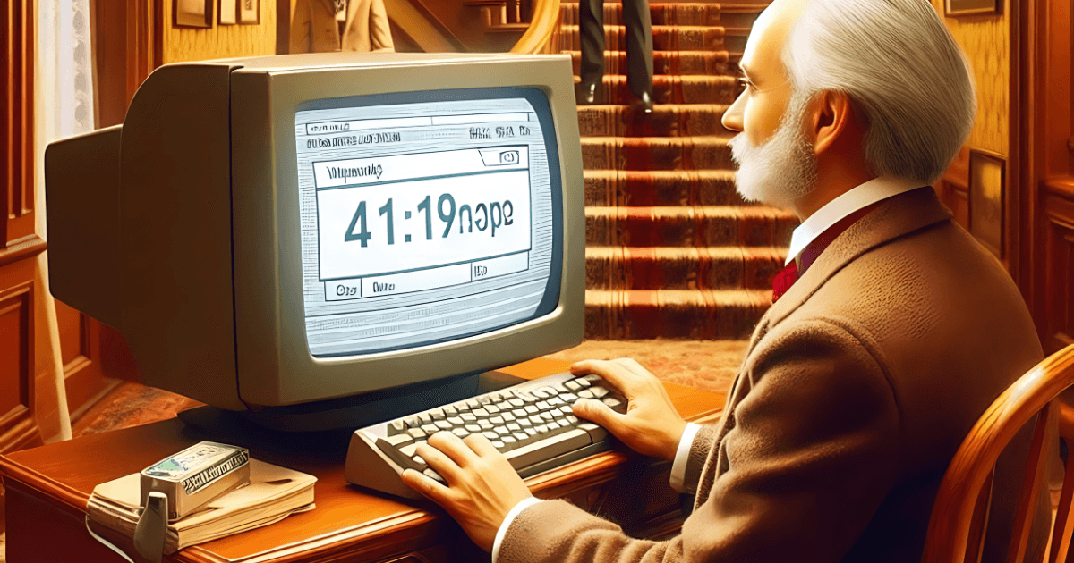 Imagem Ilustrativa de um Homem na frente de um Computador acessando o primeiro site da internet